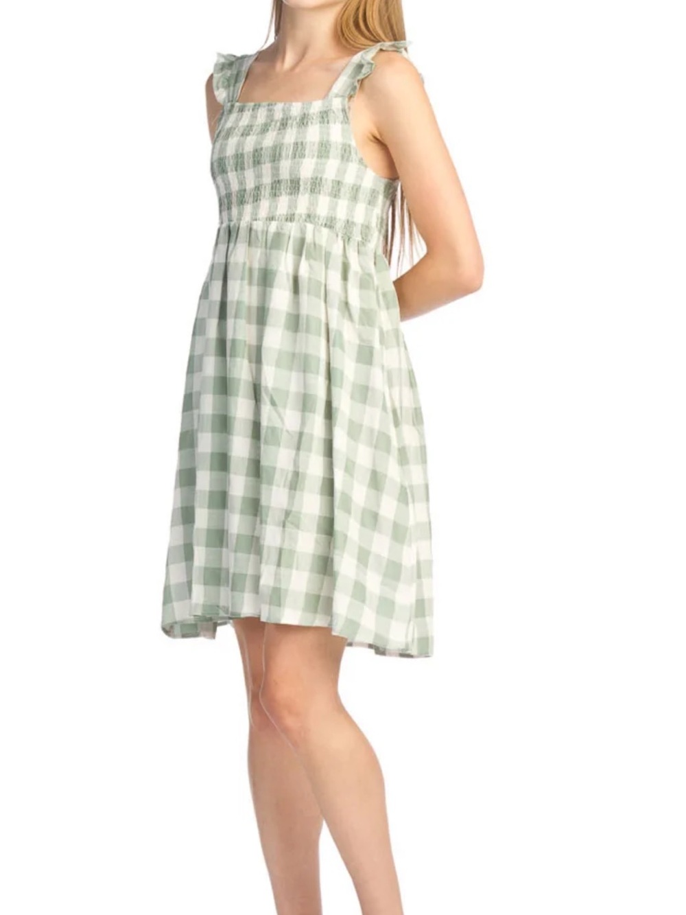 Papillon Green and White Gingham Ruffle Strap Sundress PD-14621 X-Large